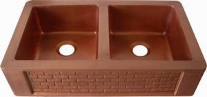 copper kitchen sink in old penny and brick design