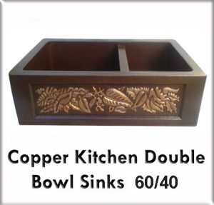copper kitchen double bowl sink 60/40 split