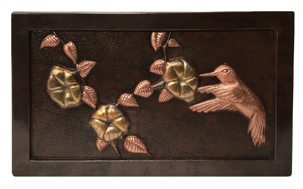 Dark Patina Background, Golden Bronze Leaves & New Penny Patina For The Leaves. Optional 1" Frame Added.