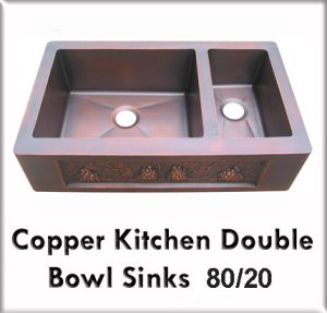 copper kitchen double bowl with 80/20 split