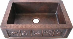 Copper sink with Coffee Sink Surface Texture: Hand Hammered Design Surface Texture: Smooth Full Apron Frame Used