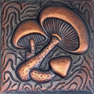copper tile with mushrooms design