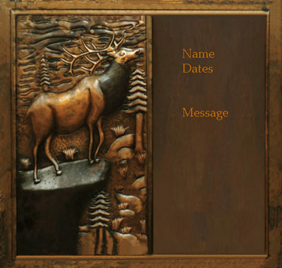 Copper memorial plaque with elk design