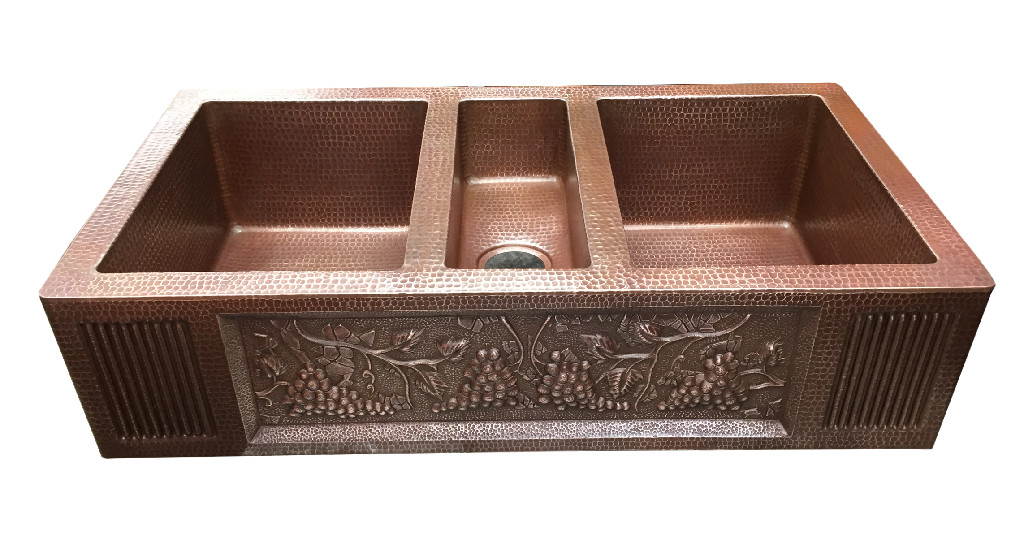 Copper sink in coffee patina