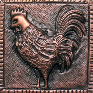 Copper tile with rooster design