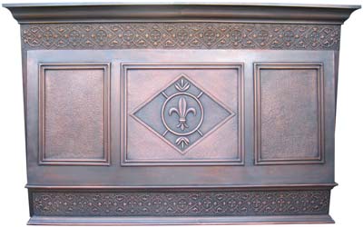 Copper range hood with custom tile and apron front design