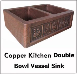 Copper kitchen double bowl vessel sinks