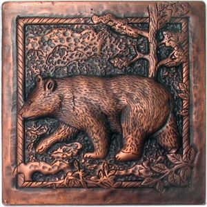Copper tile with bear design