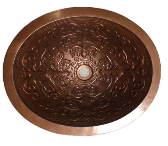 copper sink in brown patina finish