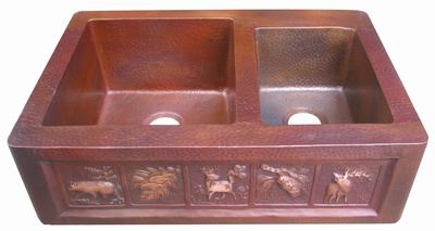 Copper sink in flamed patina