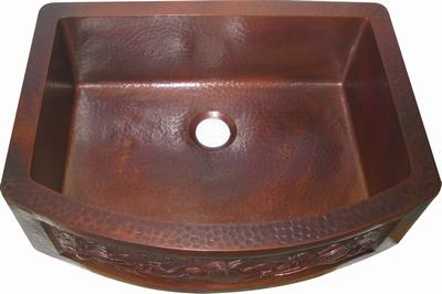 Copper sink in flamed coffee patina