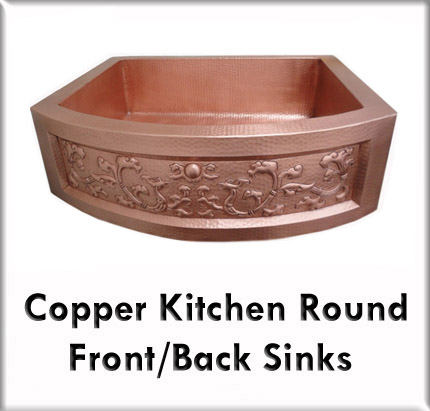 Copper kitchen round front & back sinks
