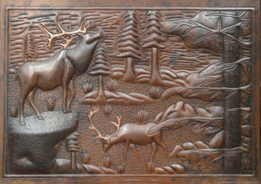Custom copper mural with elk design