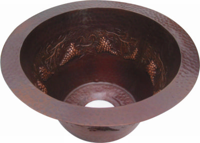 Round copper bar sink with grape design