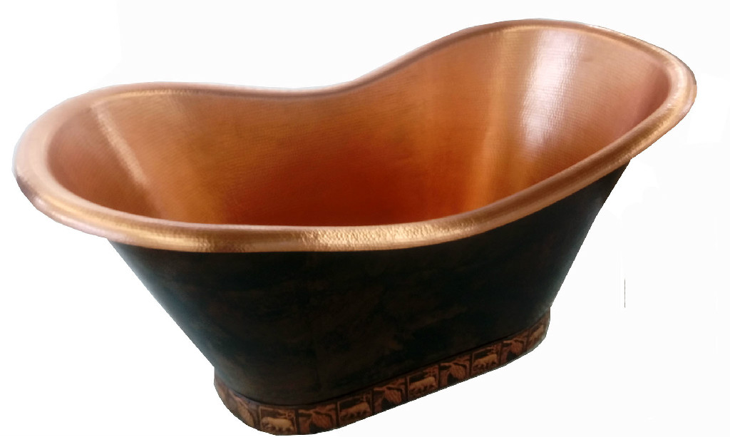 Copper double slipper tub with 2 tone patina finish