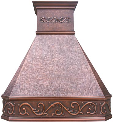 Copper range hood with border tile design