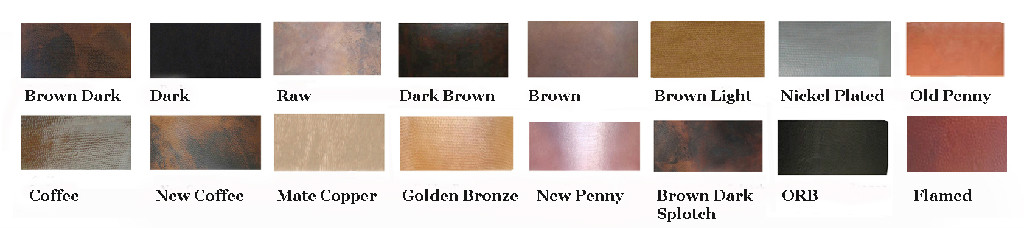 Copper patina finishe samples