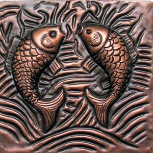 Copper tile with fish design
