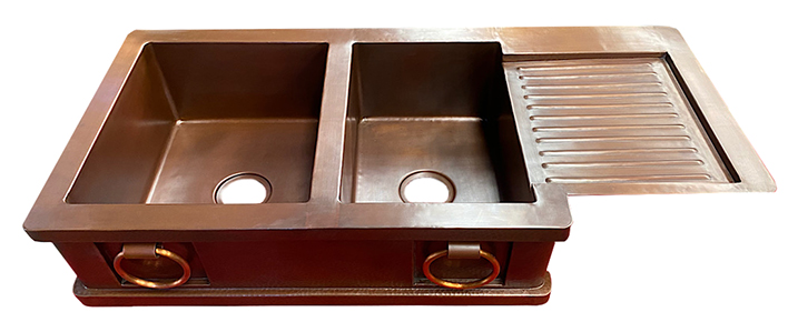 Copper Drainboard Sink With Apron Front